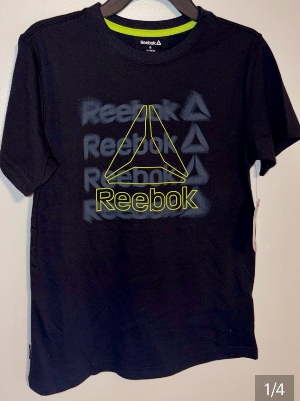 Reebok Boys Black Logo Tee with Neon Accent